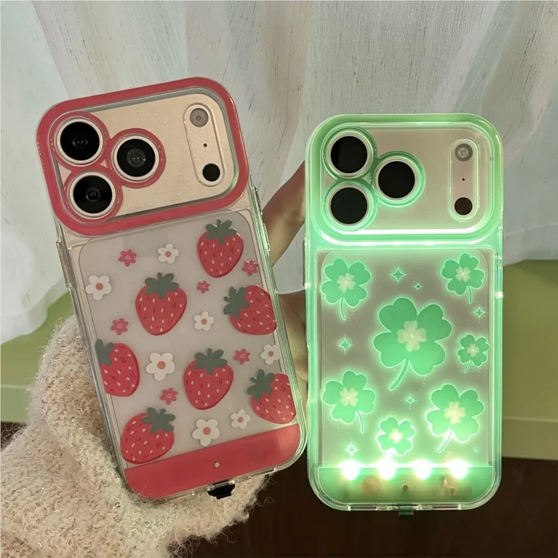 Change Color Luminous Call Light Up Flash Cute Strawberry Clover Phone Case Cover