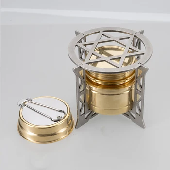 Mini Brass Alcohol Stove with Stainless Steel Cross Stand Rack Cup Pot Tray Kits for Outdoor Backpacking Hiking Camping