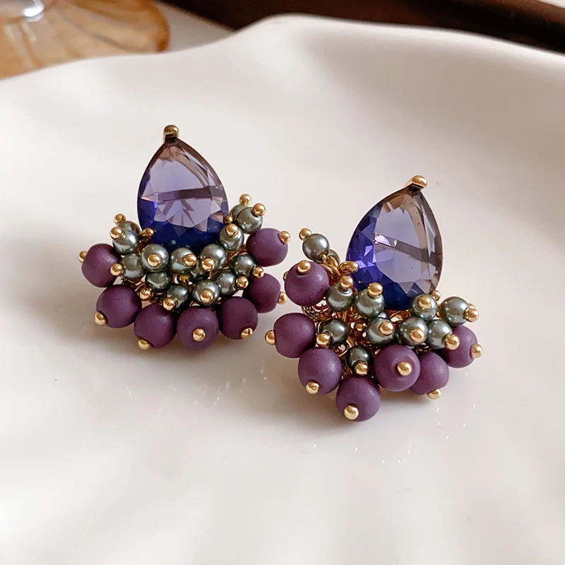 خمر الأرجواني الزركون مطرز وأقراط للنساء الرجعية ش...