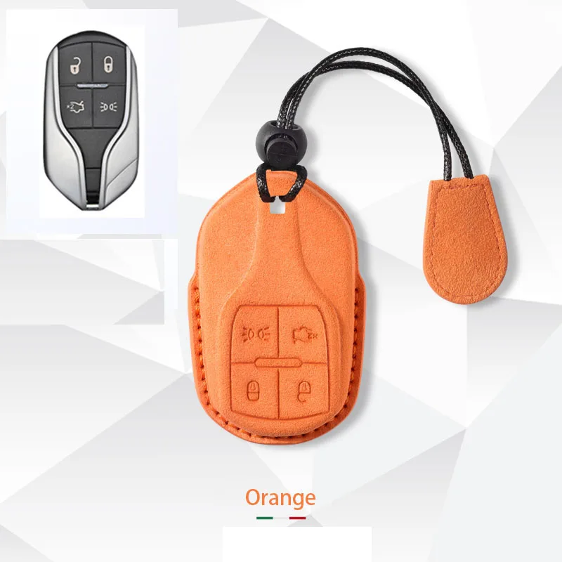 Suede Leather Car key Case Cover Fob For Maserati Ghibli GT GC Le Quattroporte Keychain Holder Protector Interior Accessories
