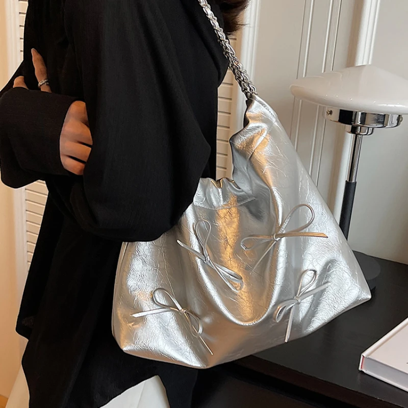 

Модная вместительная женская сумка на плечо, однотонные милые дамские тоуты с бантом, простые мягкие женские сумочки из искусственной кожи