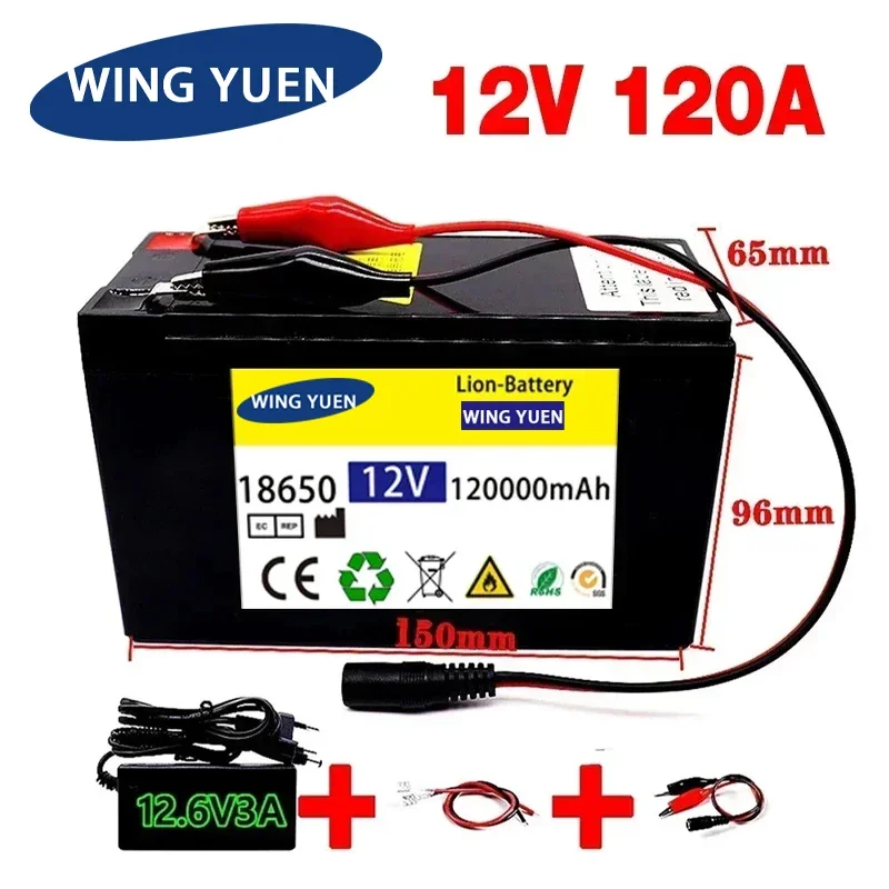 

NEW Sprayers 12V 120Ah Built-In High Current 30A BMS 18650 Lithium Battery Pack For Electric Vehicle Batterie 12.6V Charger