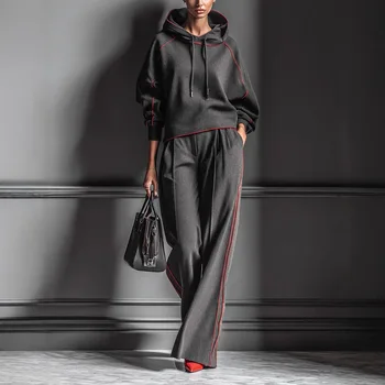 2026 Spring Summer Women's Fashion Long Sleeve Hooded Sweatshirt Matching Casual Long Pants Two-Piece Set 1