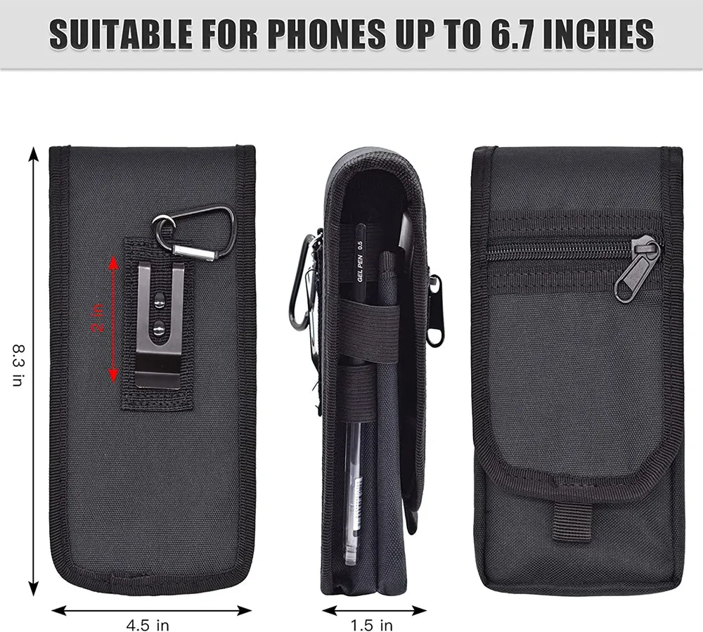 Belt Phone Pouch, Large Smartphone Holder, Multi-Purpose Tactical Cell Phone Case, Cell Phone Holder for Work, Hiking, Camping