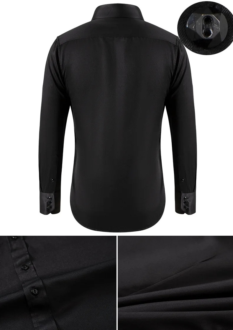 Solid color shirt men's crystal button long sleeved pointed collar light luxury men's business casual men's wear