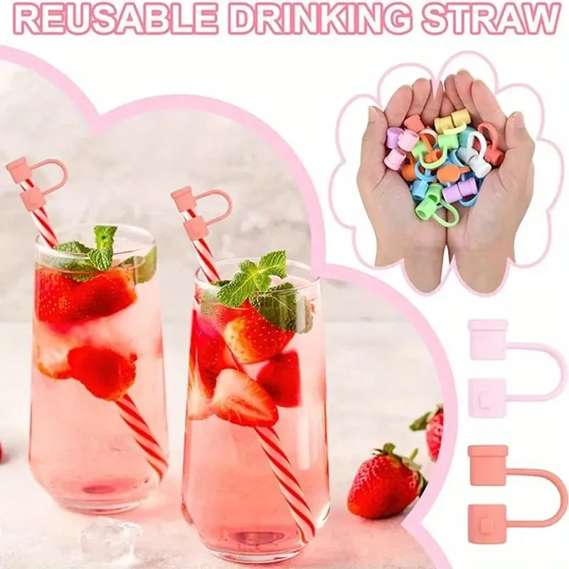 10PCS Silicone Straw Cap Solid Color Straw Stopper 7-8mm Dust Cap Candy Color Milk Tea Beverage Cover