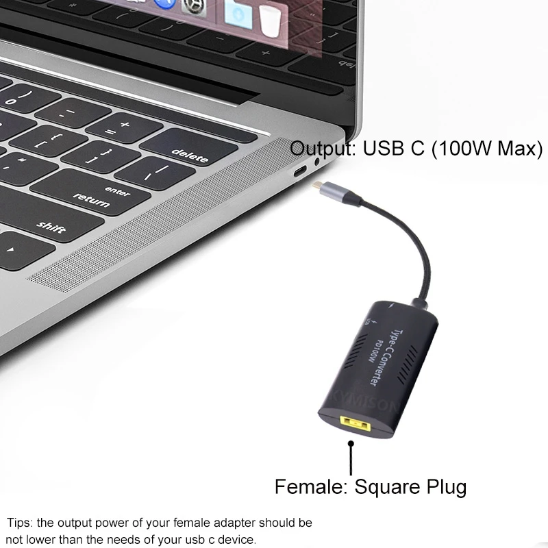 100W PD Fast Charger Adapter – DC/Square Female To Type-C Converter For Laptops & Phones