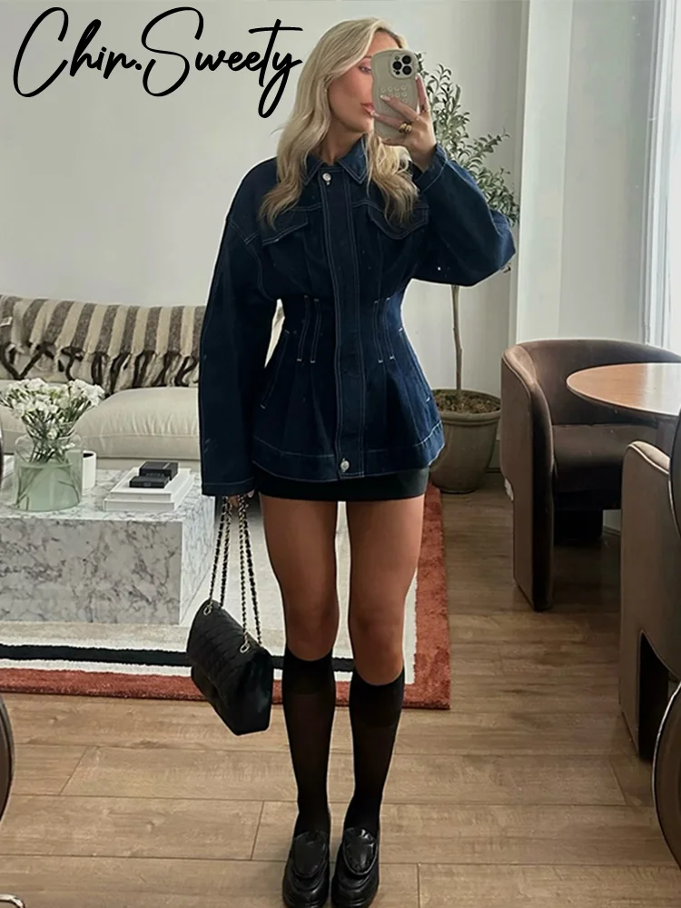 Vintage Washed Denim Women Shirt Slim Lapel Full Sleeve Single Breasted Female Jackets 2025 Spring Fashion Lady Outerwear