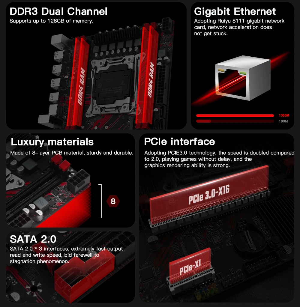 Placa-mãe Suporte Lga 20113 Cpu Intel Xeon 2666 2696 Processador v3 Memória Ram Ddr3 Usb 3.0 Nvme Sata M.2 Machinist-x99 - Imagem 4
