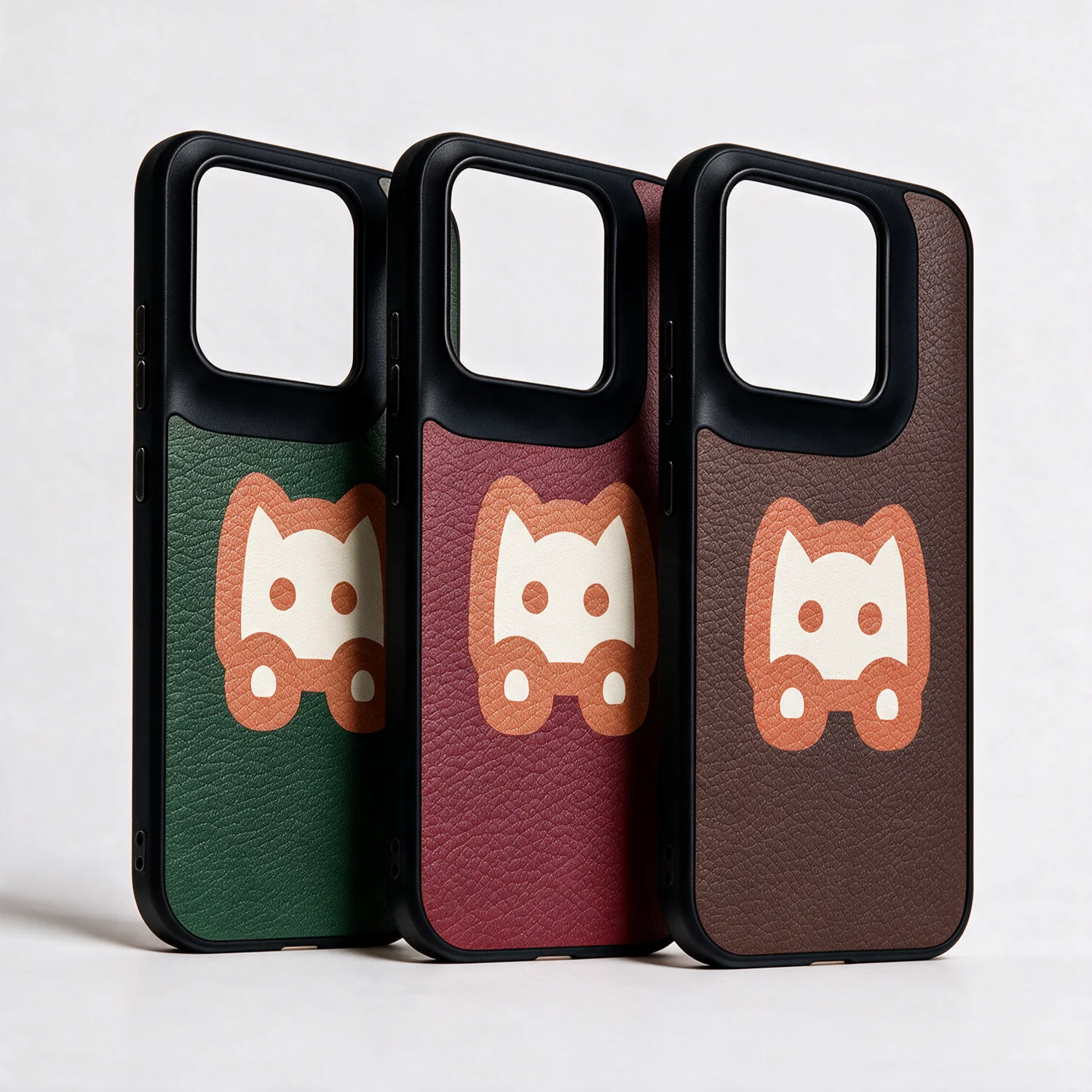 Genuine Leather Luxury Women's Phone Case with Cat Pattern Design - Shockproof Cover