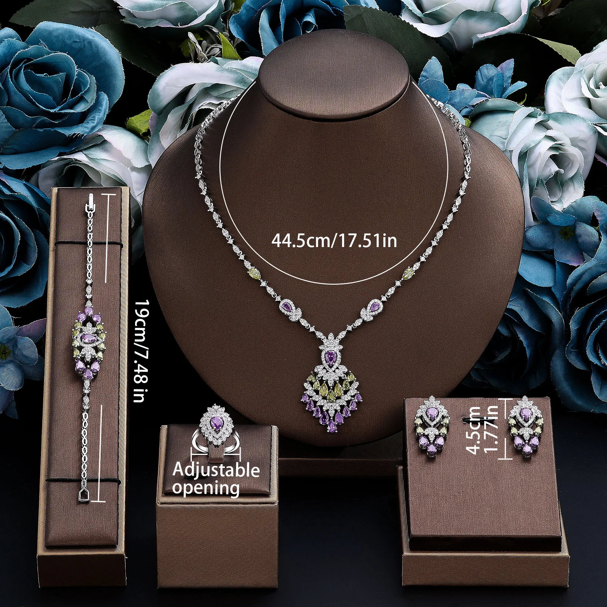 2024 Luxury Purple Cubic Zirconia Women Jewelry Set Gift Colorful 4-piece Bridal Necklace Set S30e14b89d0124ec3ae14555af6c4162bJ