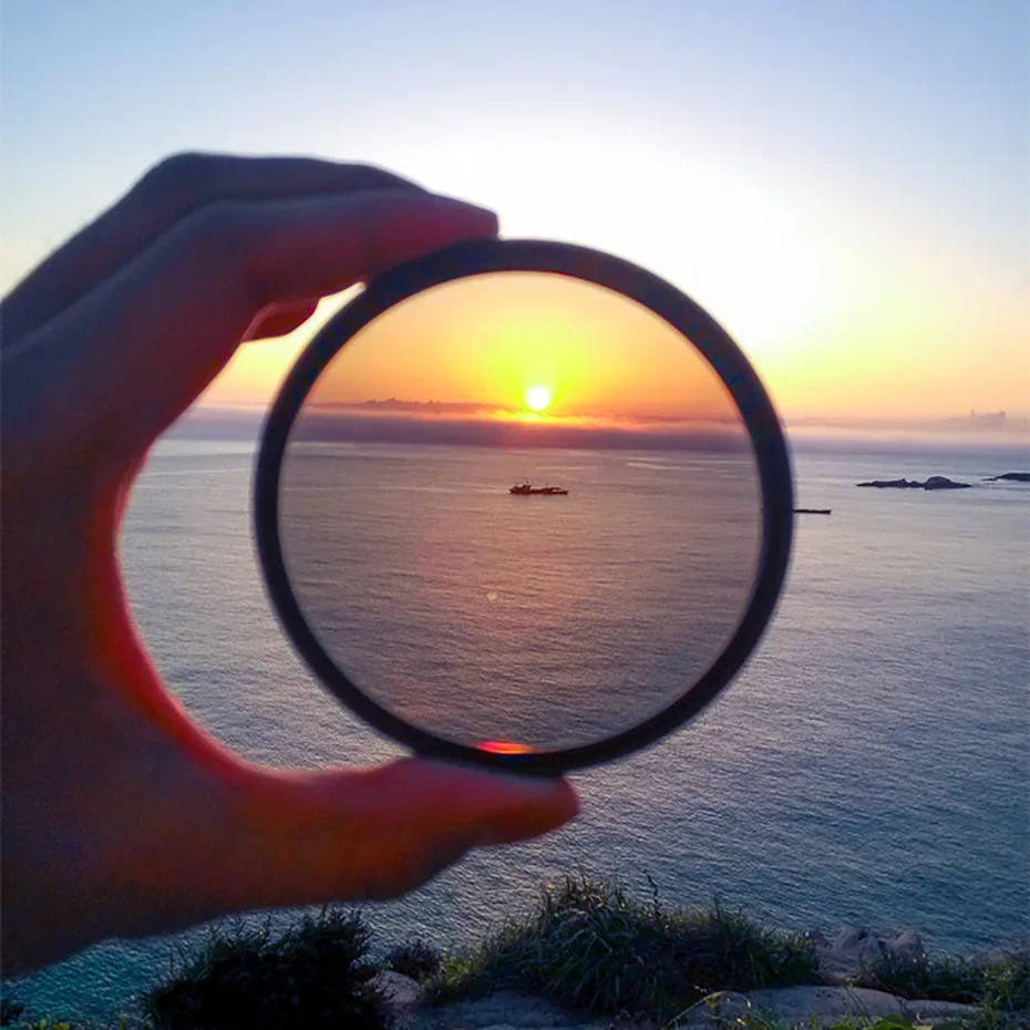 Vue éclatée du filtre ND32 49-82mm avec bague de réduction, verre neutre et filetage fin.