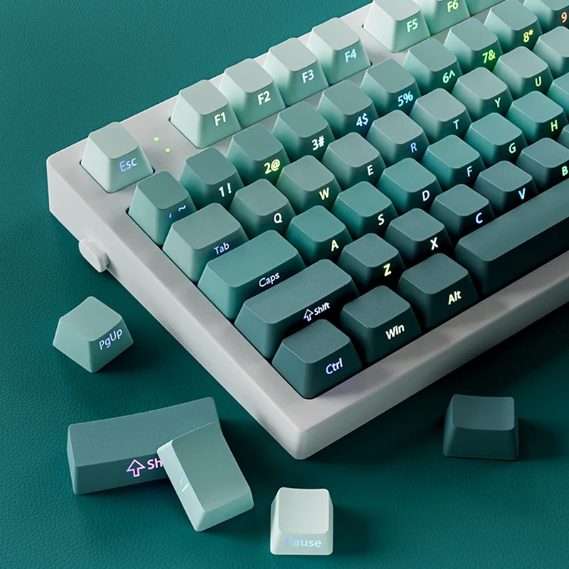 Gradient Green Shine Through Keycaps - PBT Double Shot Side Printed, OEM Profile for Gaming Keyboards (135 Keys)