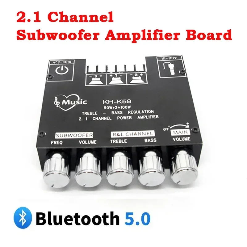 2.1 Channel Bluetooth 5.0 Subwoofer Amplifier Board 50W X 2+100W Power Audio Stereo Amplifier Board Bass AMP AUX headphone amplifier,audio decoder board