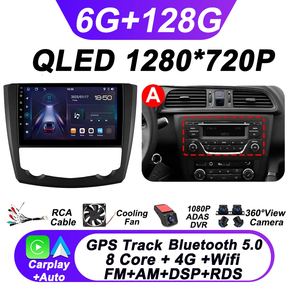 Android 14 Autoradio Für Renault Kadjar 2015-2019 – 9 Zoll IPS, 6GB+128GB, CarPlay, Rückfahrkamera, DAB+