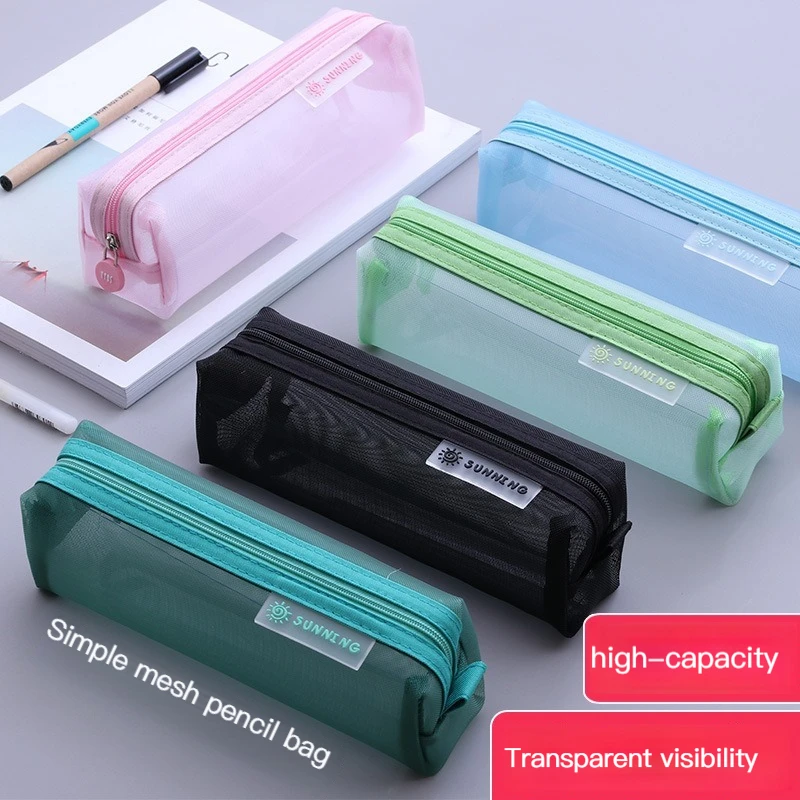 

Transparent Mesh Pencil Bag Student Examination Dedicated Nylon Pen Case Unisex Large Capacity Pouch School Supplies Stationery