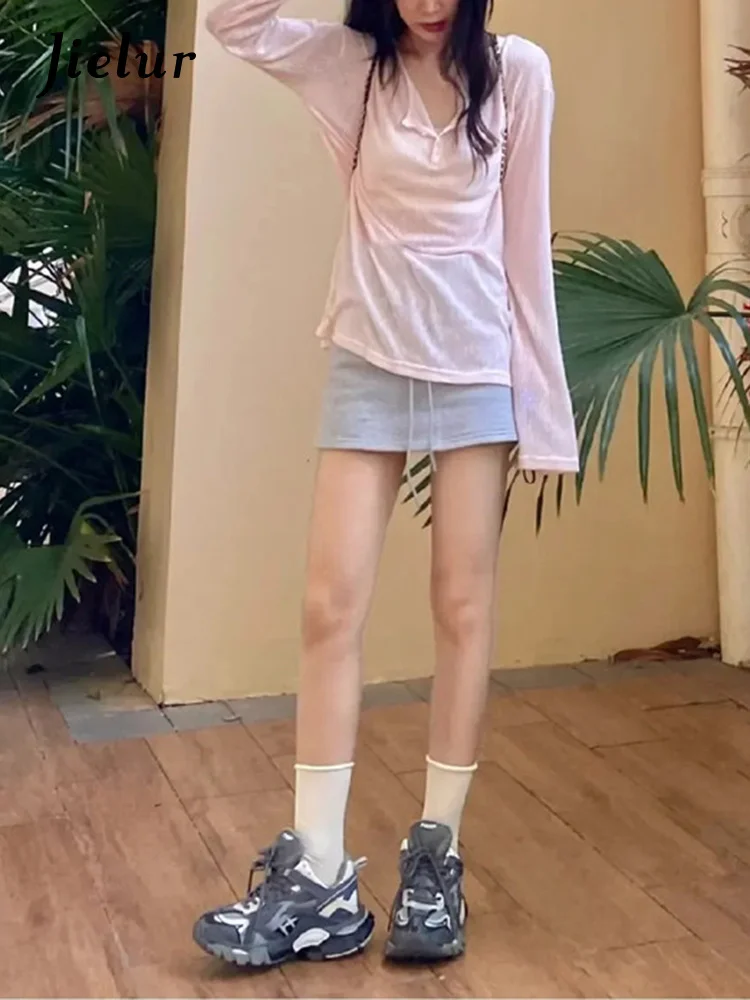 

Autumn New French Casual Skirts Woman Two Piece Solid Color Loose Chicly Top Female Fashion Street Tight Hip Skirts Women