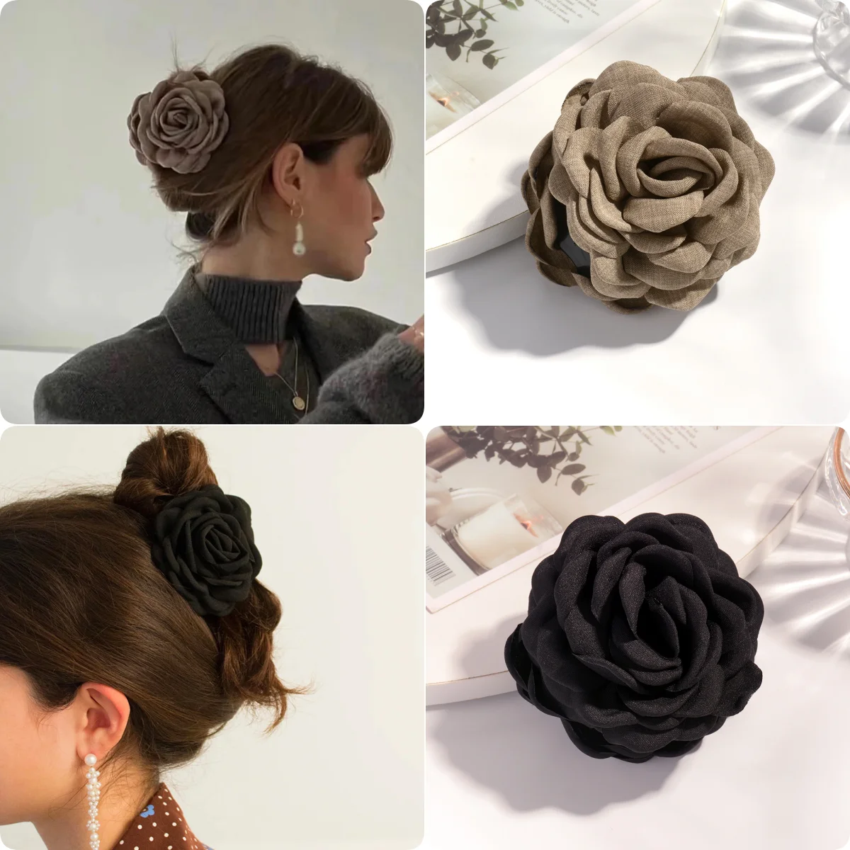 Vibrant Cotton Rose Flower Hair Claw Clips - Medium Size Shark Clamp