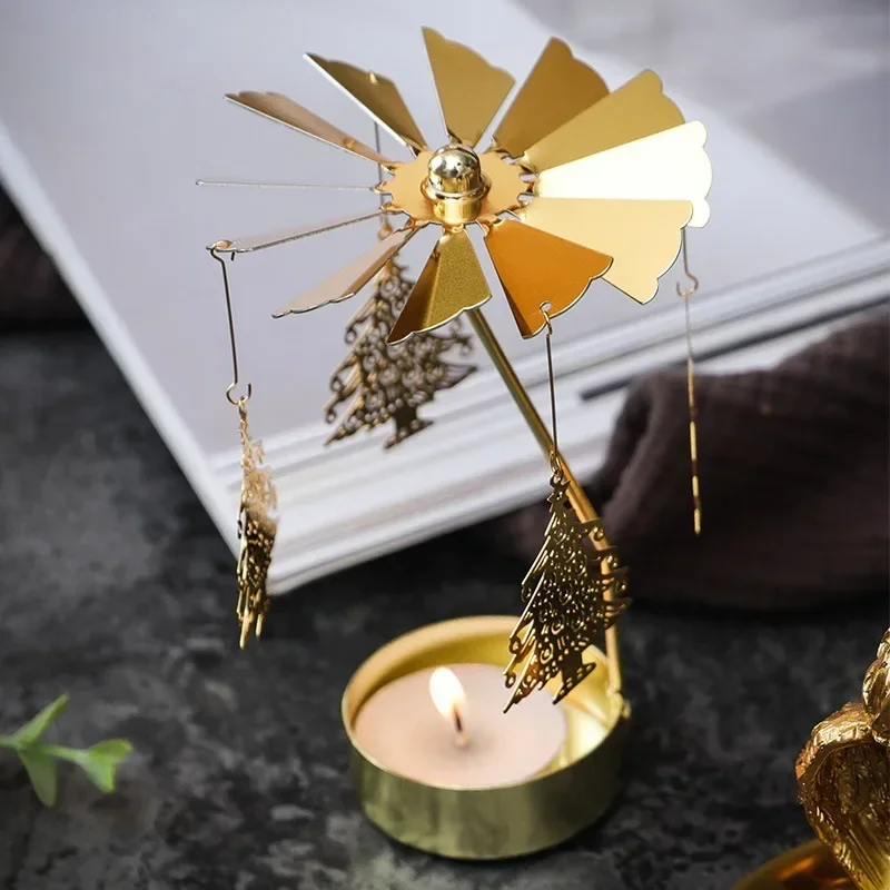 Candle Holders Metal Rotating Spinner Carousel Table Decoration