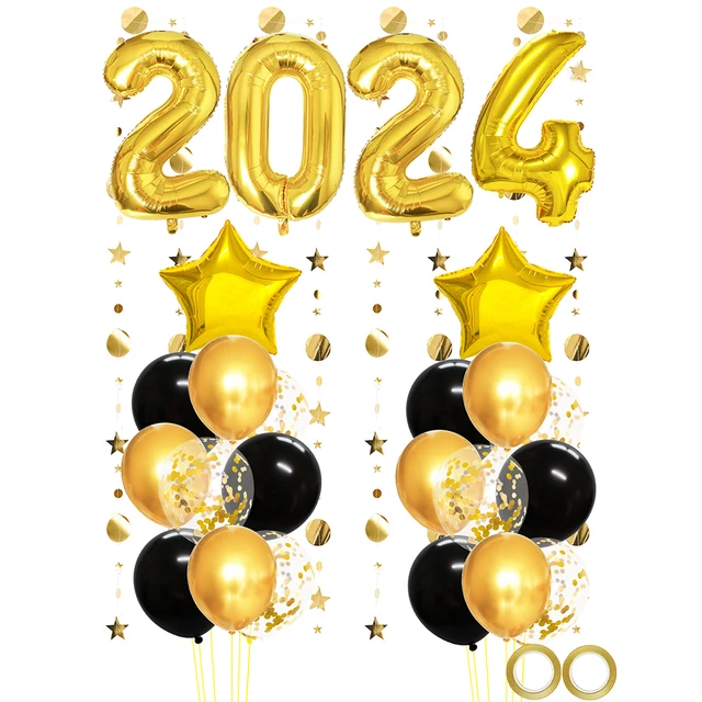 2024 New Year Party Decoration Black Gold Balloons Happy New Year Balloon  2024 New Year's Eve Decoration Balloons - AliExpress