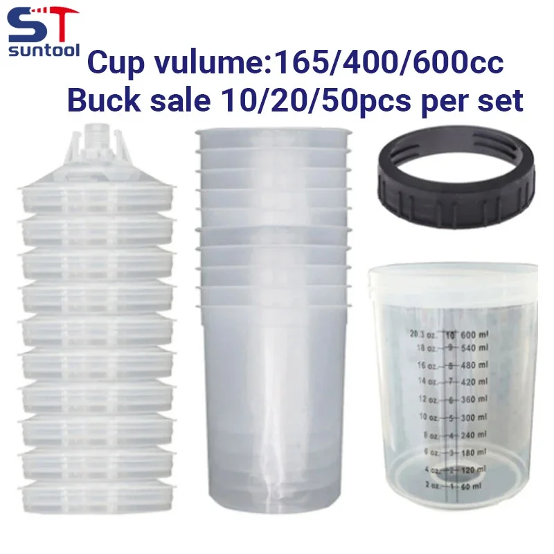 

Suntool 10/20/50pcs Spray Gun Paint Tank Spray Gun Mixing Cup 165/400/600ml Disposable Measuring Cup Type H/O Quick Cup