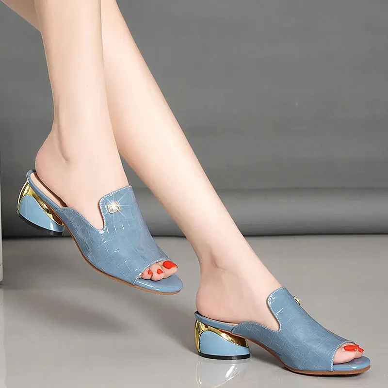 Women Shoes Sexy Soft Leather Female Slippers 2023 Summer Fashion Heels Slides Shoes for Girls Sandals zapatos de mujer