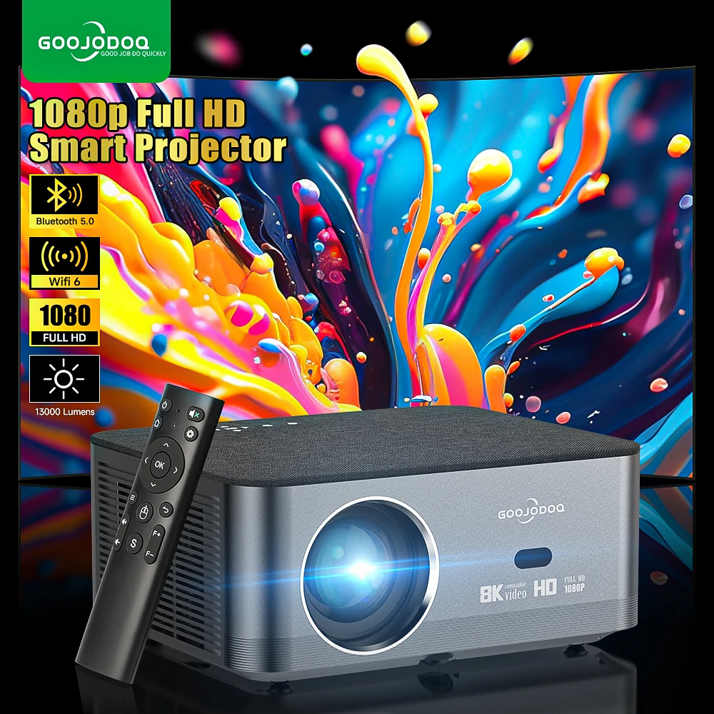 GOOJODOQ Full HD 1080P Projector 4K 8K 700ANSI 15500Lumens Android WiFi LED Video Movie Projector LED Home Theater Cinema Beamer