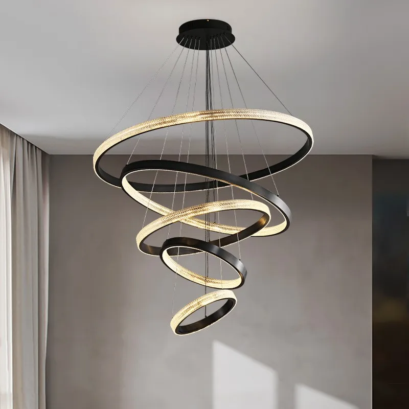 

Black Gold Dimmable LED Crystal Ring Lustre Chandelier Indoor Lighting Hanging Lamp Decoration For Living Room