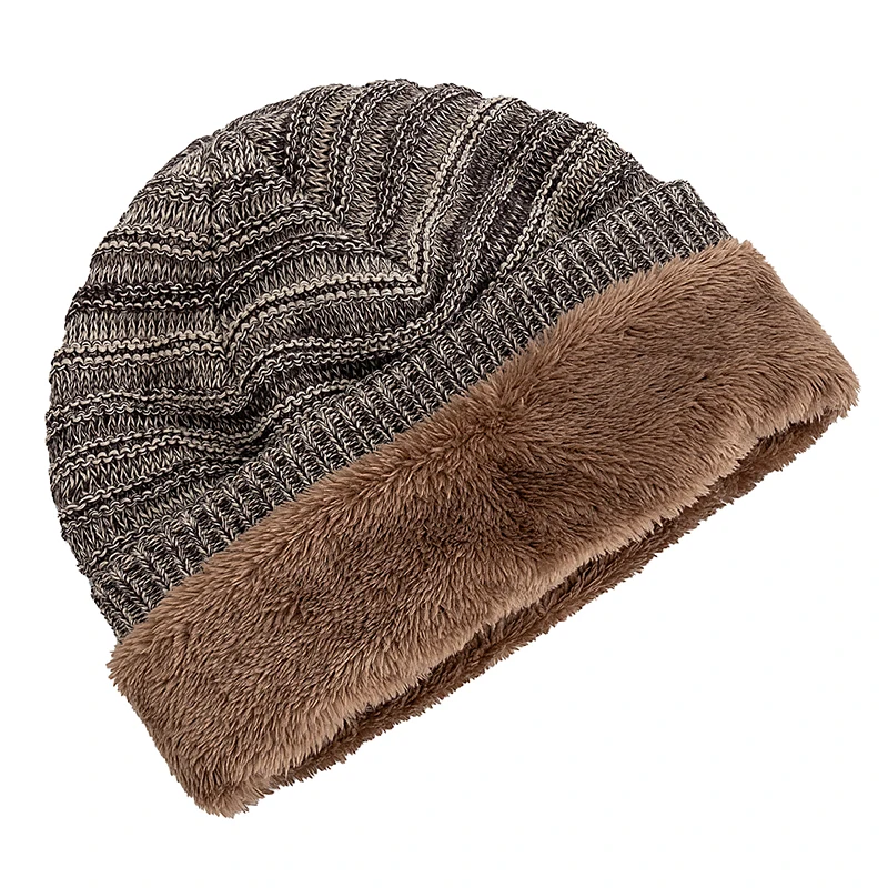 Unisex Slouchy Winter Hats Men Women Striped Mix Warm Beanie Cap NIU Label Decor Plush Fur Lined Winter Hat Outdoor Knitted Cap