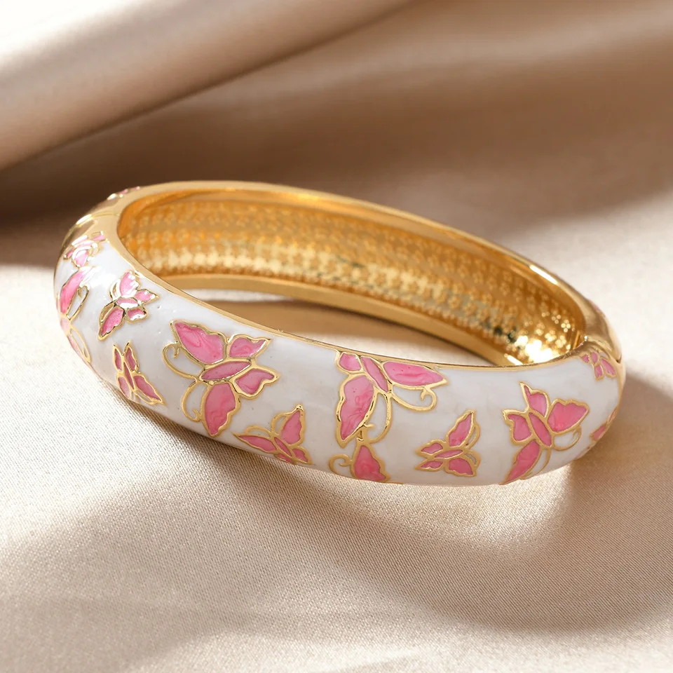 Multicolour Drip Enamel Wide Thick Bangle for Women Openable Sweet Cute Butterfly Bracelet Bangles Chinese Style Jewelry Gifts