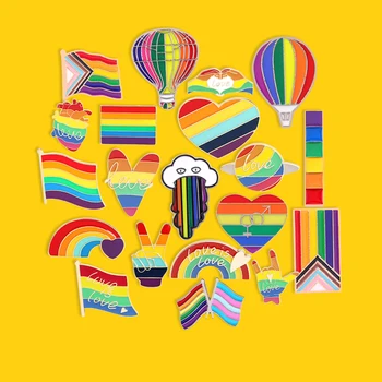 컬러 레인보우 에나멜 핀 뜨거운 공기 풍선 심장 손 브로치 배지 액세서리 배낭 선물 친구 보석 도매