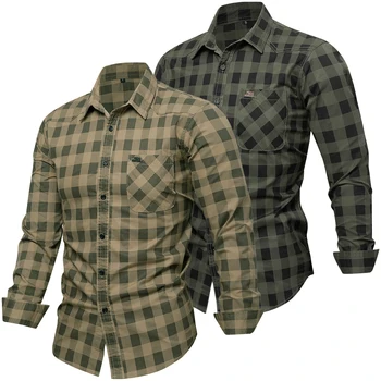 Camicia scozzese in cotone 100% da uomo di nuova moda autunno 2025 Top Camicie casual con ricamo a lettera a maniche lunghe abbottonate con tasca 1