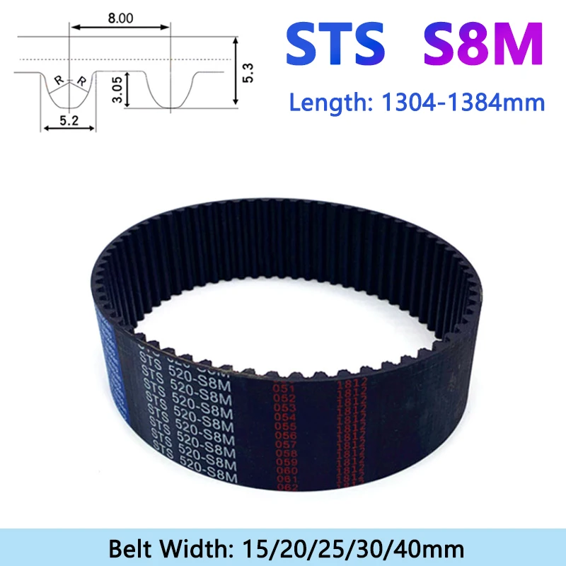 

1pc STS S8M Synchronous Timing Belt Closed Loop Drive Belt Length 1304 1312 1320 1328 1336 1344-1384mm Width 15 20 25 30 40mm