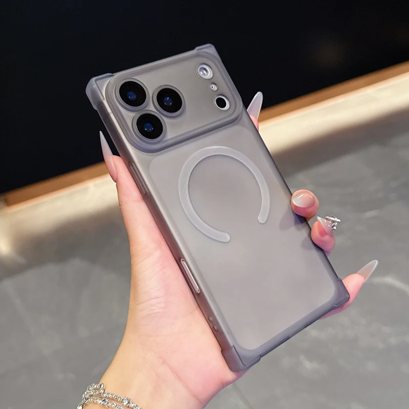 Magnetic Ice Mist Semi-Transparent Anti-Drop Phone Case with Sensitive Lens Protection
