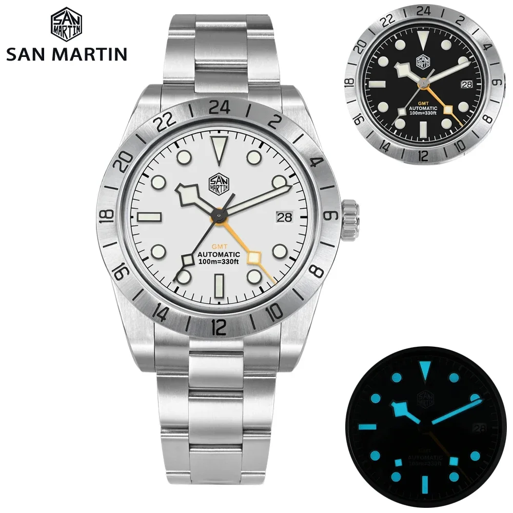 

San Martin 39mm Men Watch BB GMT NH34 Automatic Movement Watches Luminous Montre Homme Waterproof 10Bar Sapphire Wristwatch