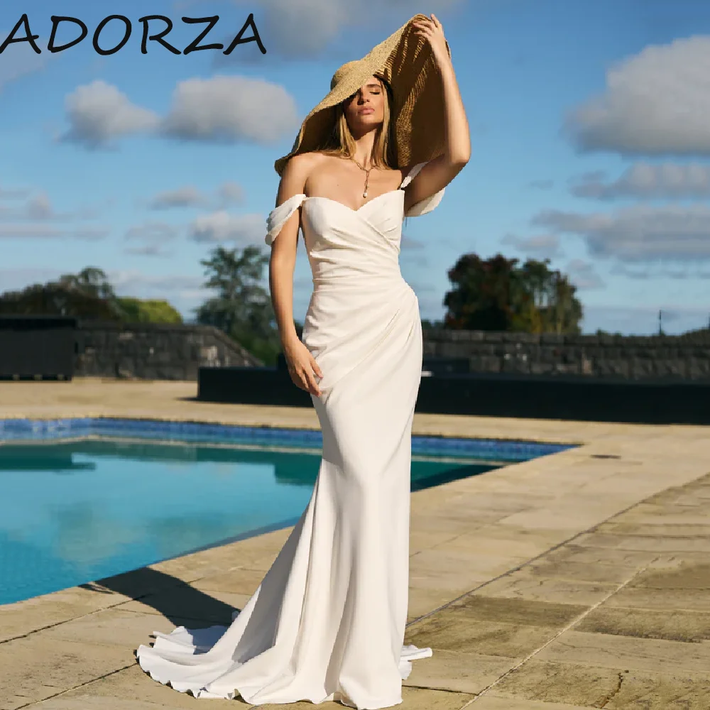 

Adorza Mermaid Wedding Dresses For Woman Simple Stunning Off The Shoulder Covered Button Court Train váy cưới Vestidos De Novia