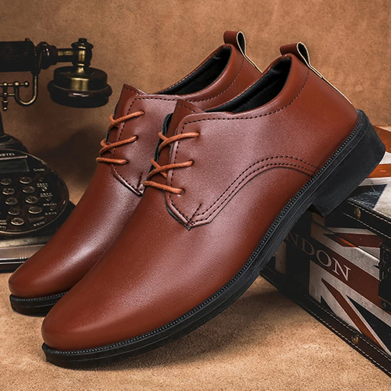 Casual Leather Shoes Men's Best Man Black om Business Formal Soft Bottom Suit Heightening Wedding Derby Shoes British Sle - Image 3