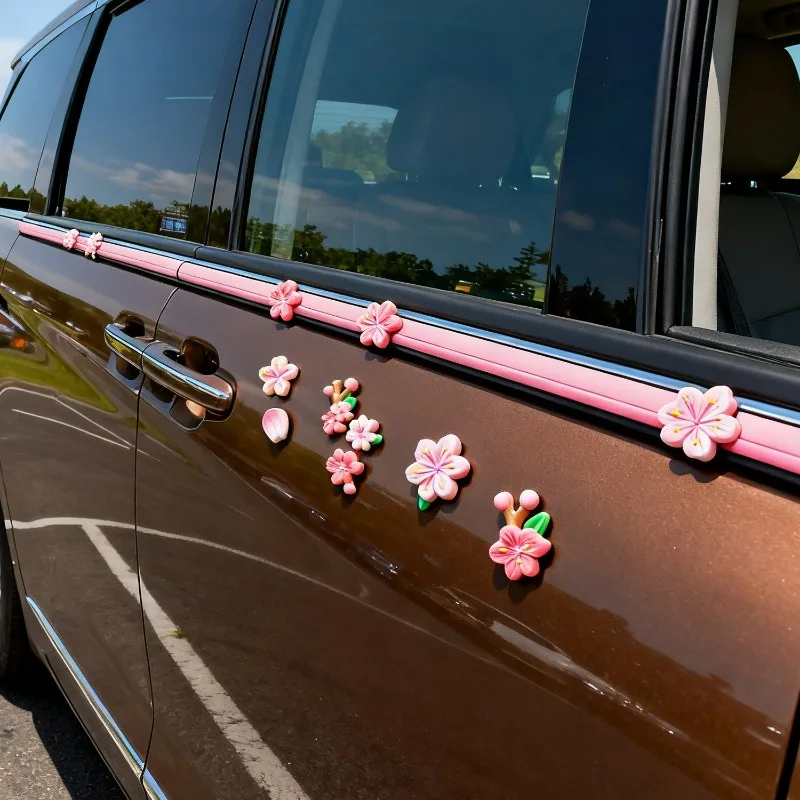 3D Peach Flower Car Sticker Interior Decor Cute Kawaii DIY 3D Resin Flower Decal for Women Girls Dashboard Air Vent Decoration