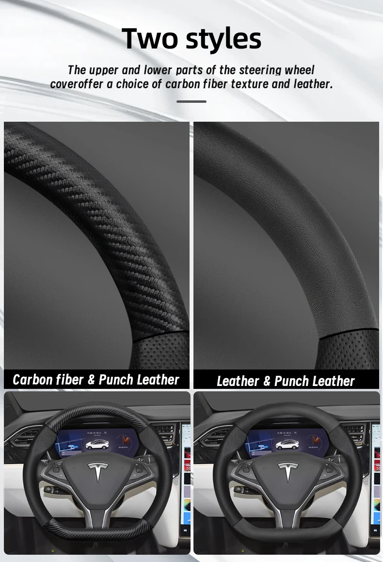 Geeignet für Tesla, atmungsaktives Leder, matte Carbonfaser-Textur, Lenkradbezug, geeignet für Modell 3, Y S X und andere Modelle, Schwarz, Orange, Rot, Mokka-Farbe, Autozubehör – Detail 14