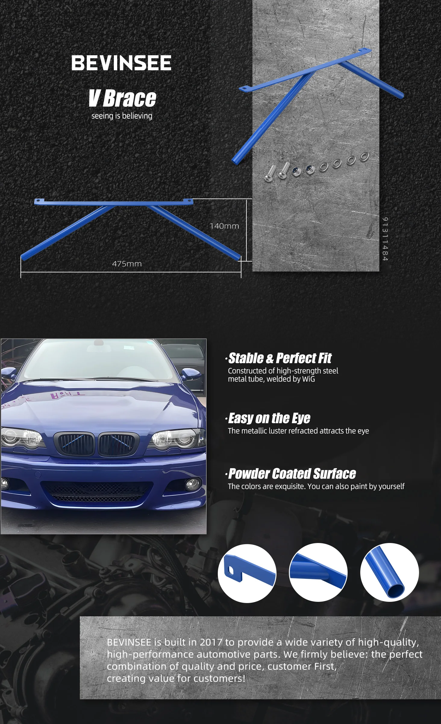 BEVINSEE Frontgrillverkleidung Grillstange V-Klammer für BMW E46 320i 323i 325i 328i 330i 1999–2006 – Detail 1