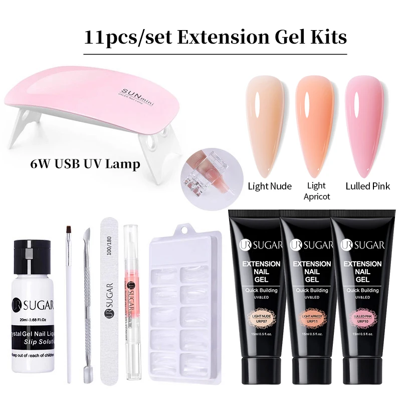 UR SUGAR 15ml Quick Extension Gel Nail Polish Set Kits 6W UV LED Lamp Acrylic Construction Building Fingertips Tool Manicure Kit