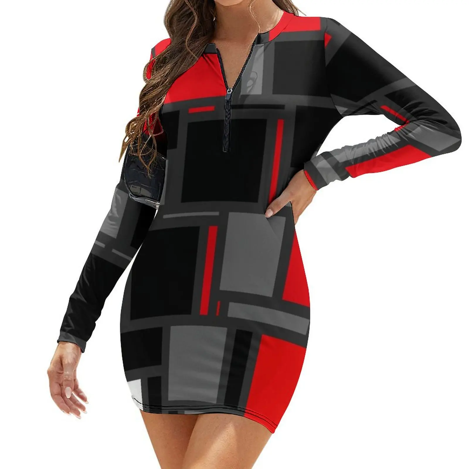 

Modern Mondrian Long-Sleeve Bodycon Dress party dresses woman evening dress woman summer dresses women 2024