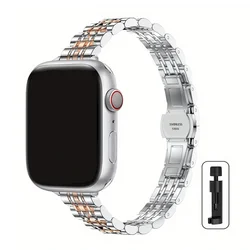 Elegant Women's Stainless Steel Watch Strap - Metal Bracelet Replacement Band for 42 44 45 46 49mm (Silver RG)