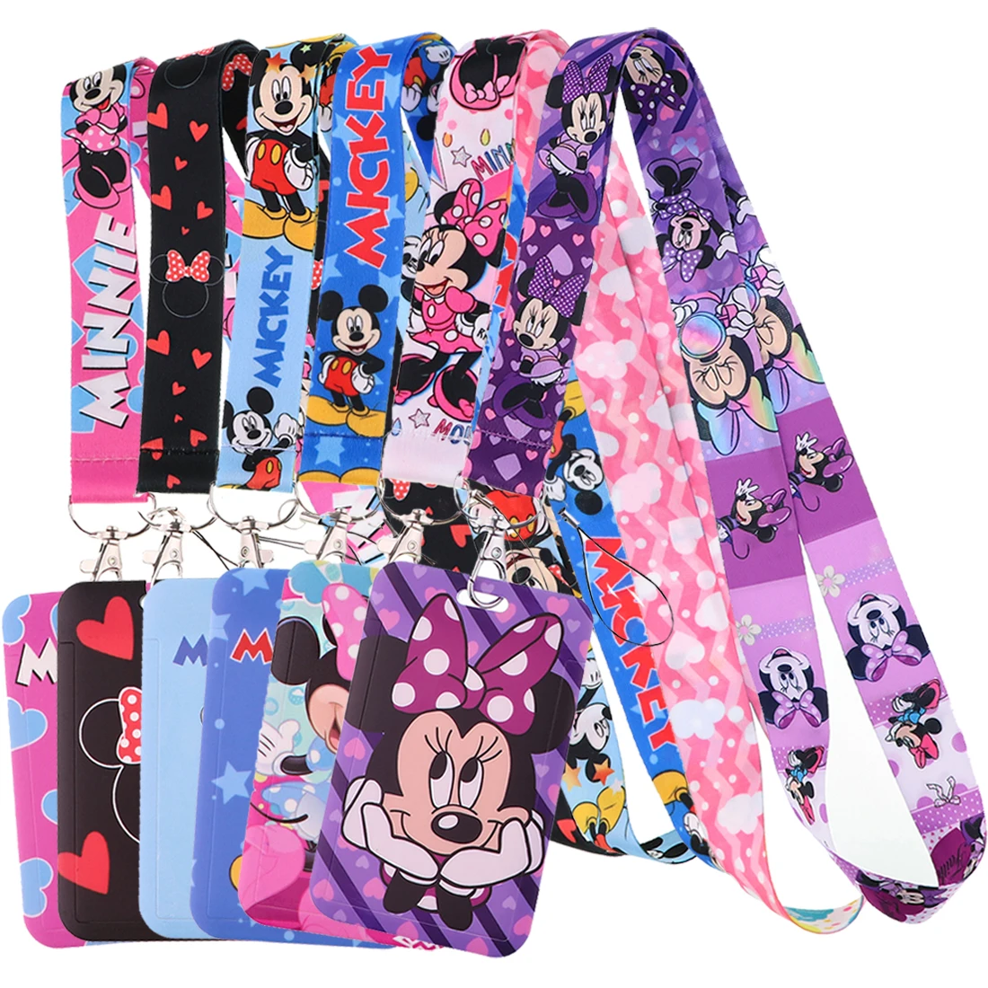 LLavero de Minnie Mouse con cordón para llaves, soporte para insignia de identificación, tarjeta de crédito, correa para el cuello, correa para teléfono Lariat, accesorios de joyería