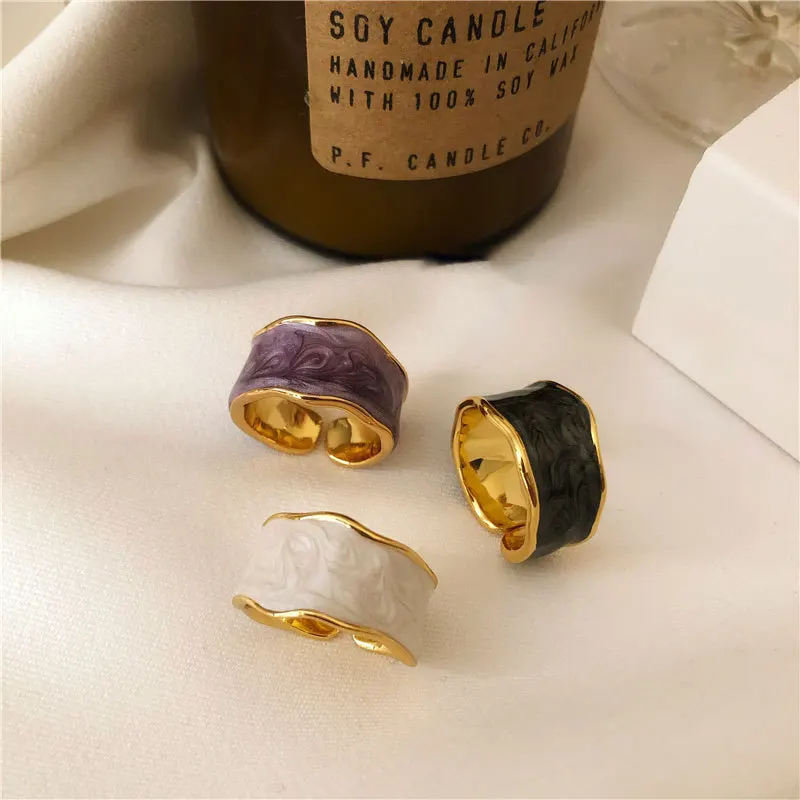 

PANJBJ Gold Color Drop Glaze Ring for Women Girl Fashion Irregular Korean Versatile Jewelry Gift Dropshipping