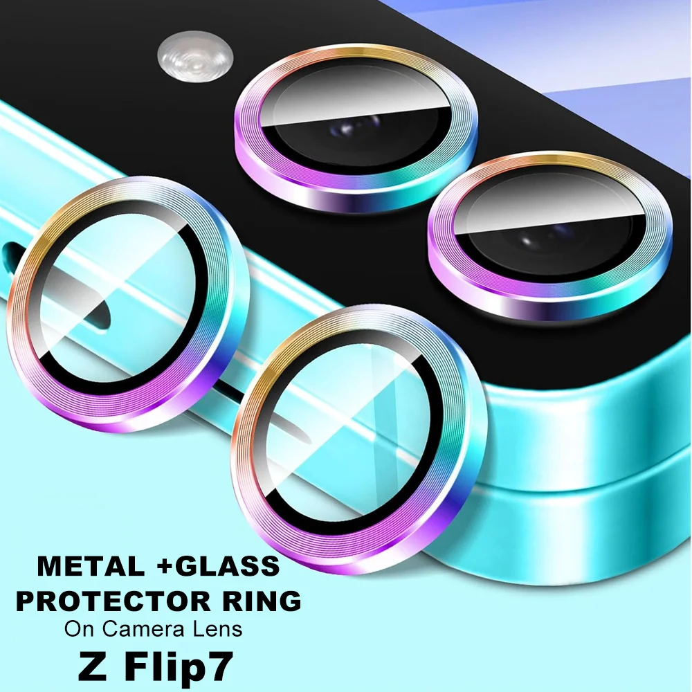 Enhanced Camera Screen Protector for Samsung Galaxy Z Flip7 - Metal Ring Lens Film with Tempered Glass
