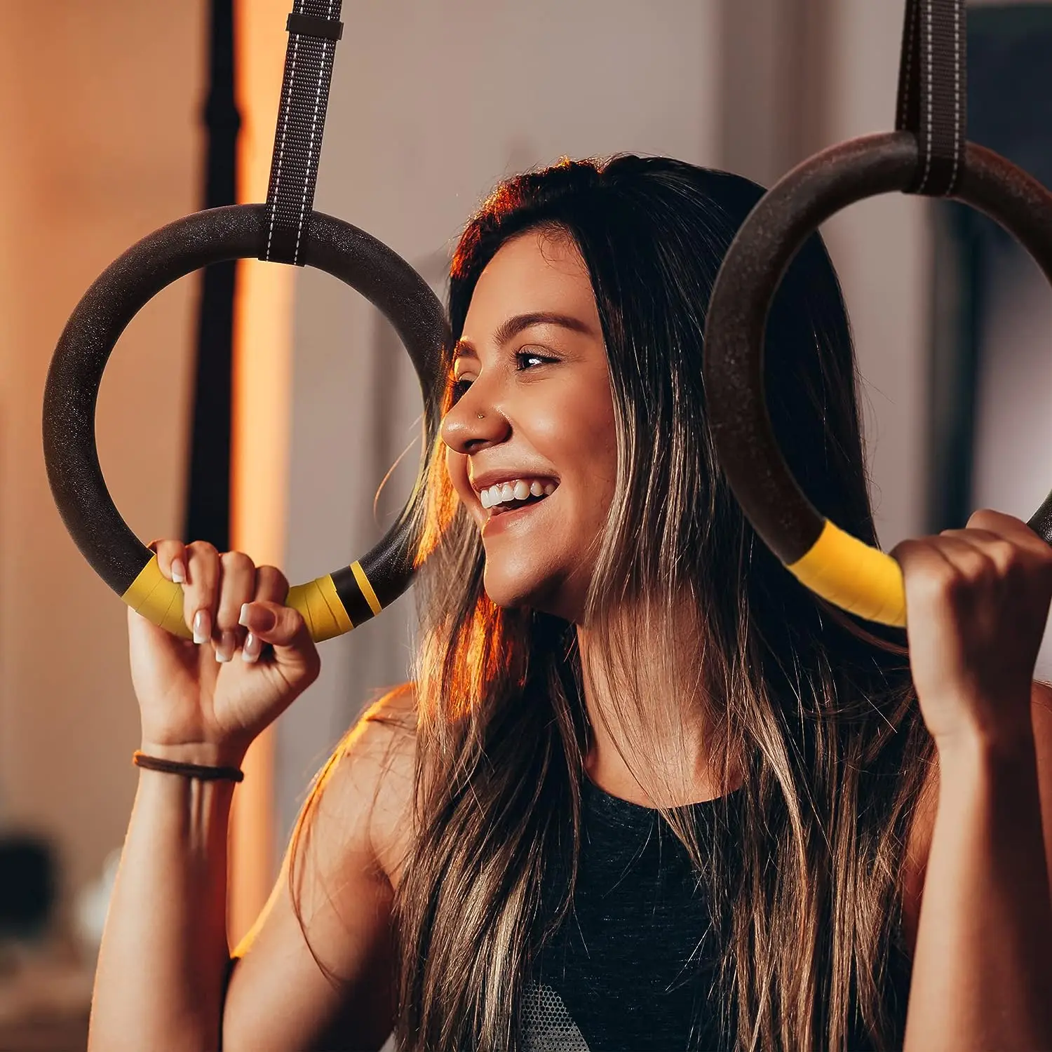 Gymnastic Rings 1Pair 1000lbs Capacity 1/2M Adjustable Buckle Straps Pull Up Exercise Rings Non-Slip for Home Fitness gymnastic rings