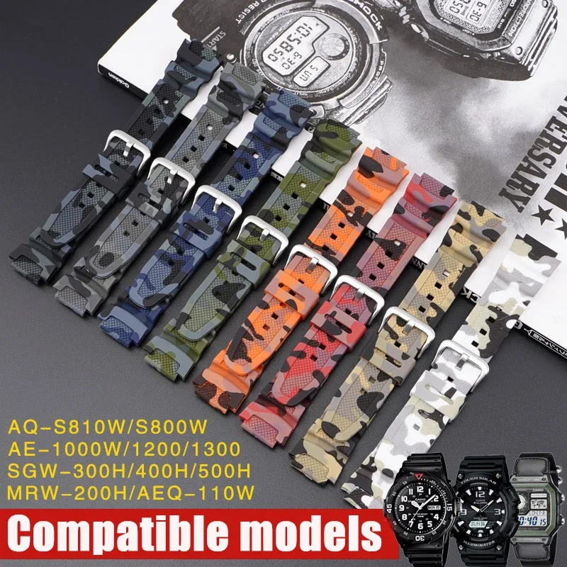 Cinturino Per Orologio Da 18Mm Per Casio Aq-S810W Ae-1000W Ae-1200/1300 Sgw-300 Cinturino Da Uomo In Gomma Siliconica Mimetica Accessori Per Bracciale