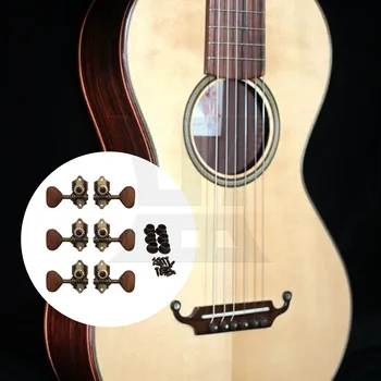 Yibuy 15PCS Wooden Handle Acoustic Guitar Tuners Acacia Wood Handle Bronze 3 Left 3 Right Fits Classical Guitars Vintage Guitar