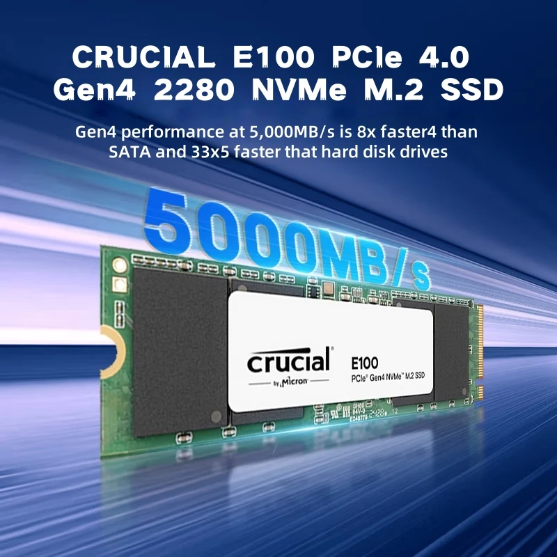 Crucial E100 480GB/1TB/2TB PCIe 4.0 Gen4 2280 NVMe M.2 SSD - 最大